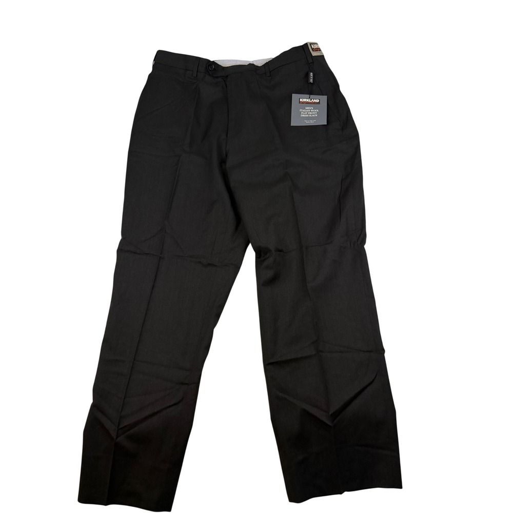 Kirkland Signature Mens Black Italian Wool Flat Front Dress Pants 36x30 NEW